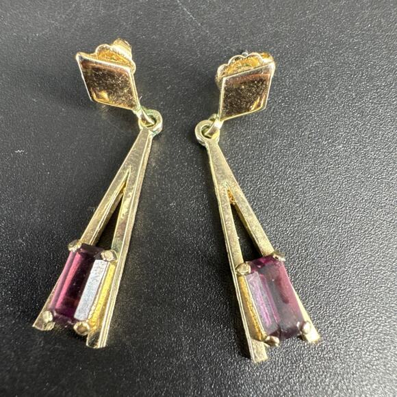 Vtg AVON 4 Pcs Set Purple Rhinestone Gold Tone Bracelet Necklace Earrings Ring - Picture 10 of 16